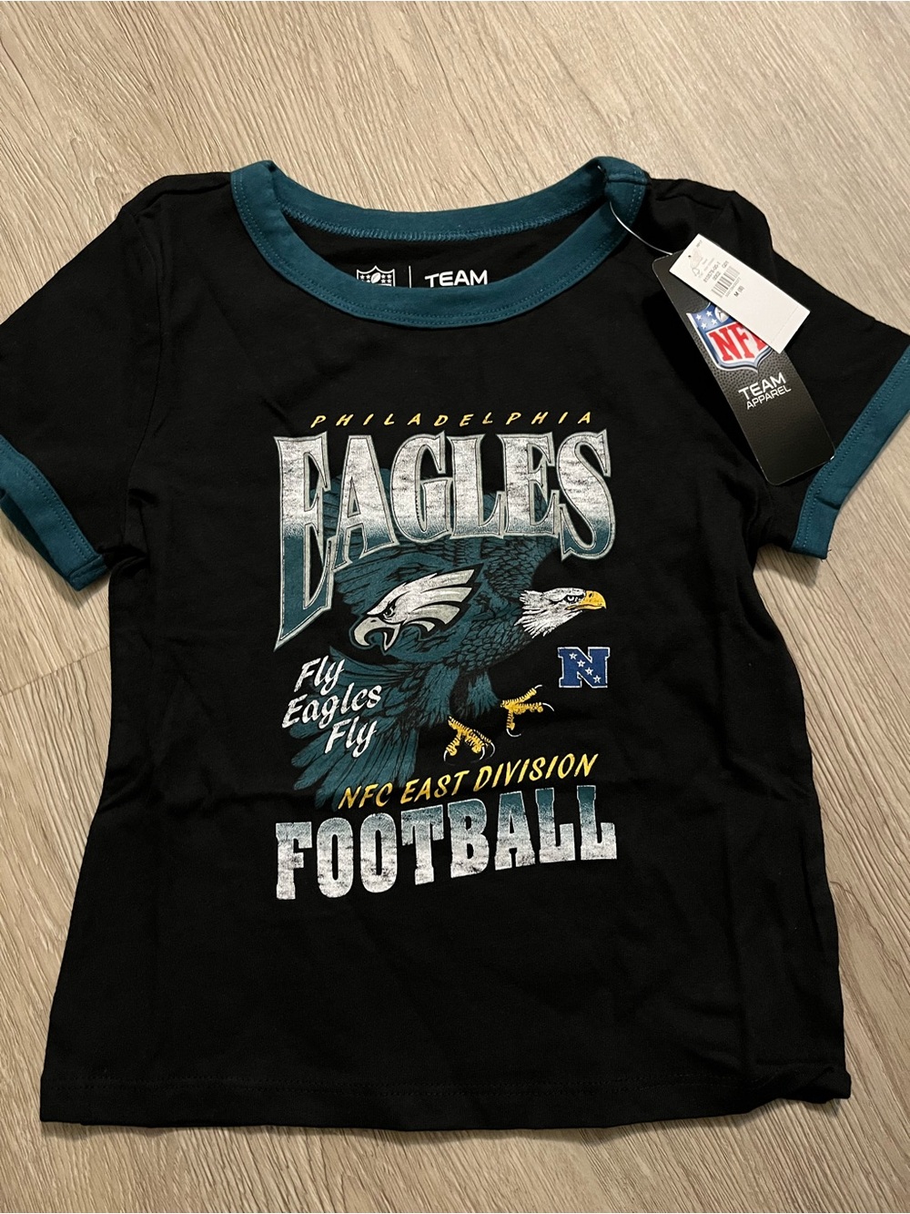 NFL Black Philadelphia Eagles Kids Short Sleeve Tee with Teal Trim